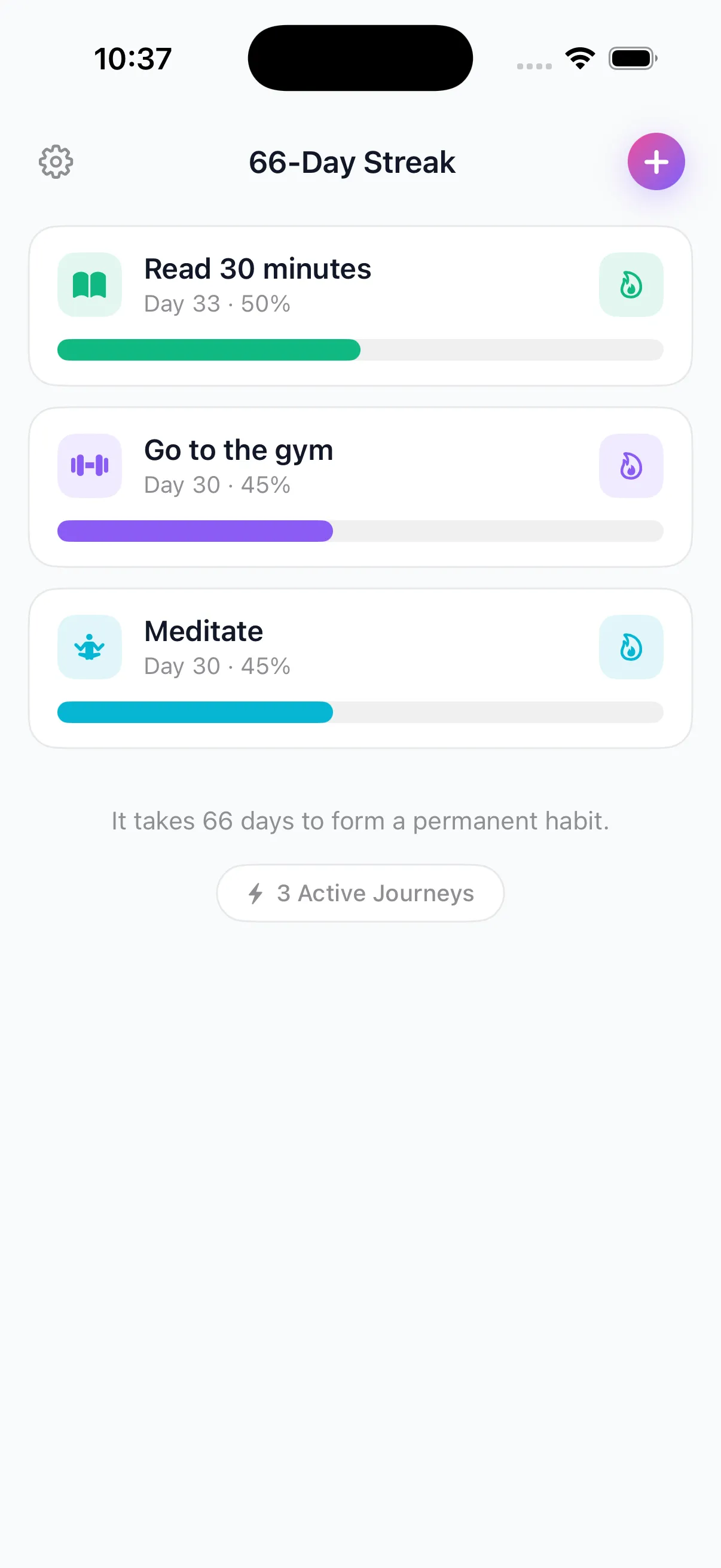 66-Day Streak — Progress Bar View