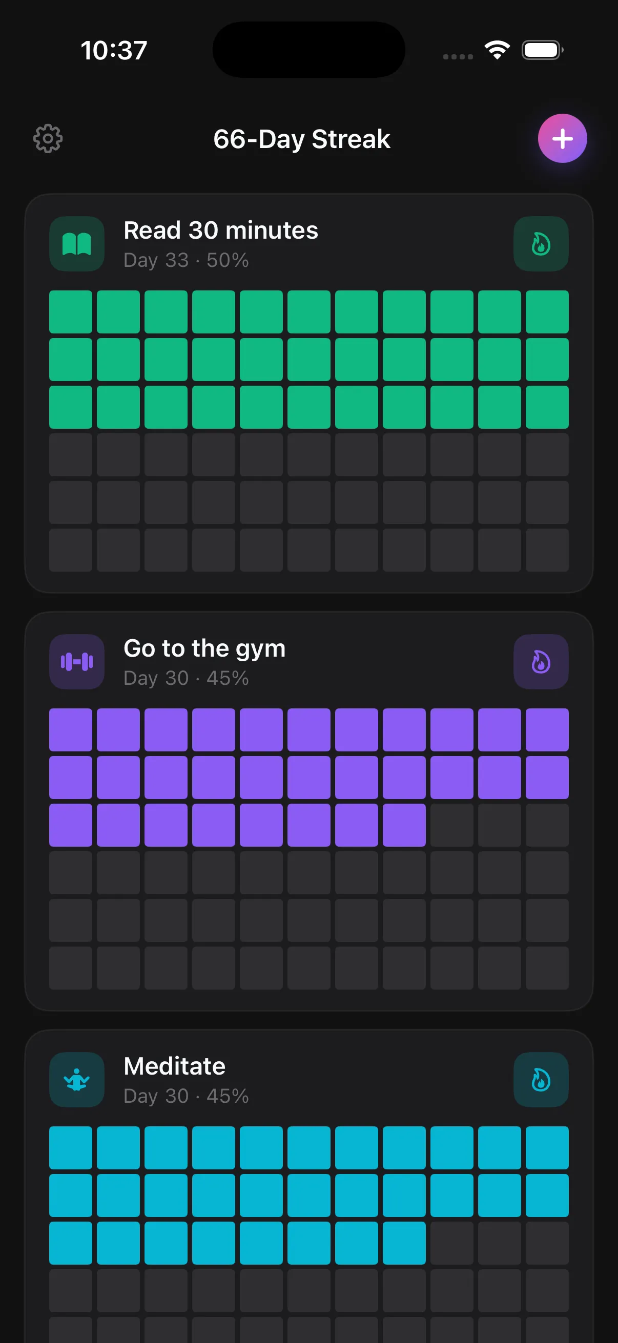 66-Day Streak — Grid View